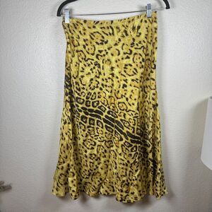 Vince Yellow and Black Animal Print Midi Skirt